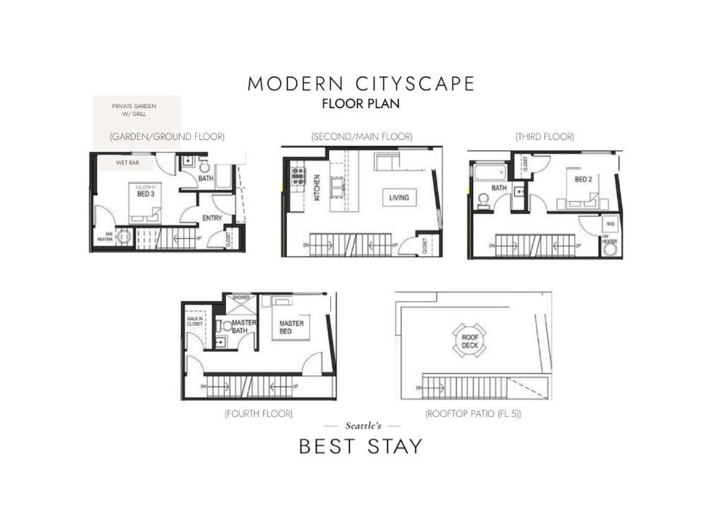 Rooftop Patio With Waterview, Private Garden & Grill 3Br 3Ba- Modern Cityscape Seattle Bagian luar foto